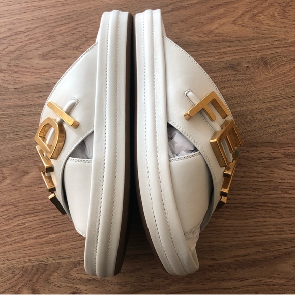 NIB $1150 Fendi graphy Platform Slide Sandal (Women) in White/Gold - size 37! - Picture 11 of 15